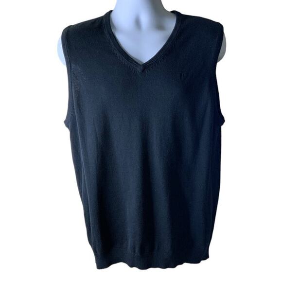 Madison Avenue Sweater Vest Men Size Large Logo Embroidered Stretch Black Top - Picture 3 of 8